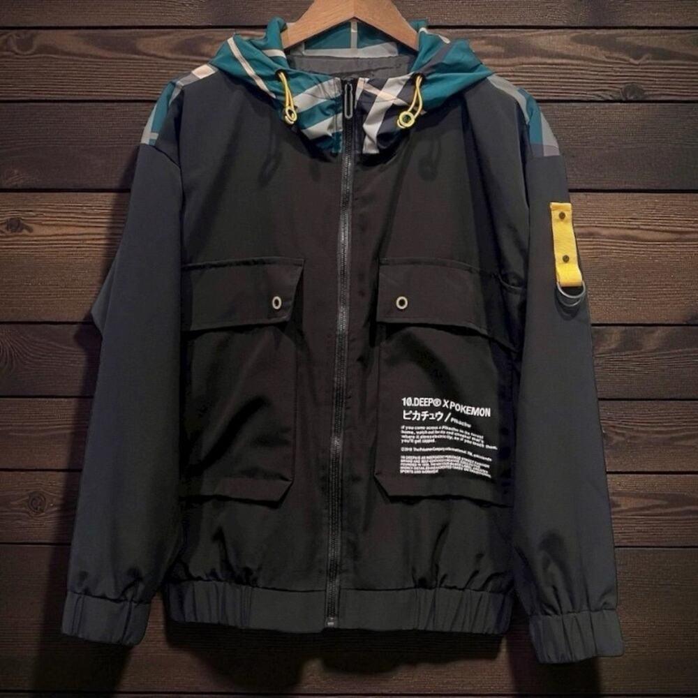 10.Deep x Pokémon Unisex Plaid Windbreaker Jacket M Multicolor Casual